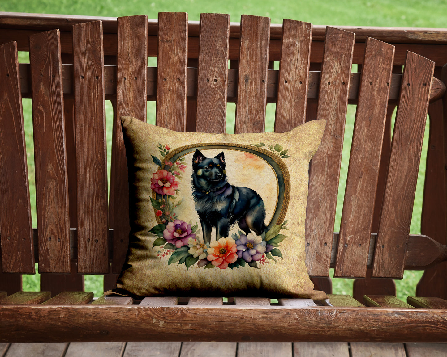 Schipperke and Flowers Throw Pillow