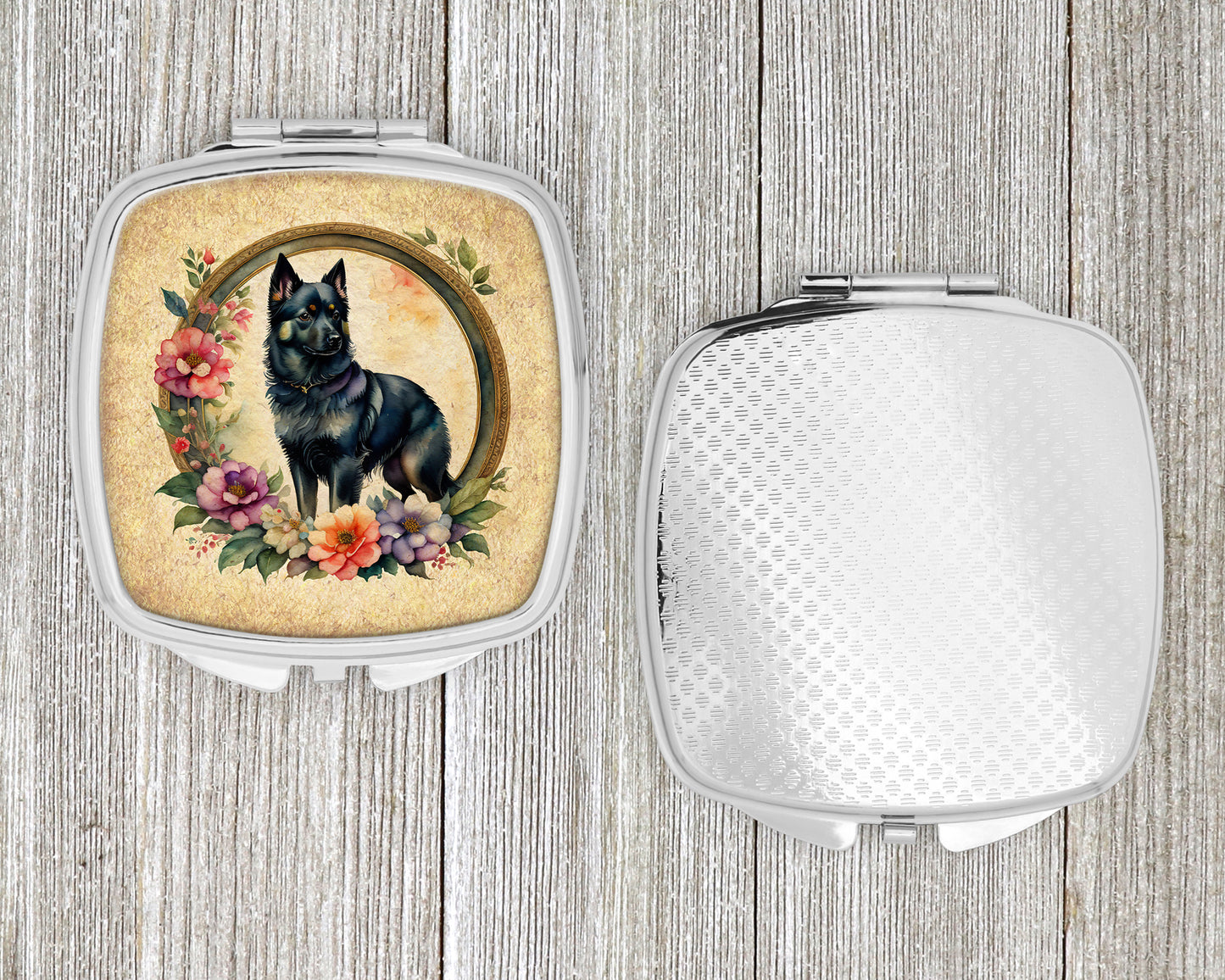 Schipperke and Flowers Compact Mirror