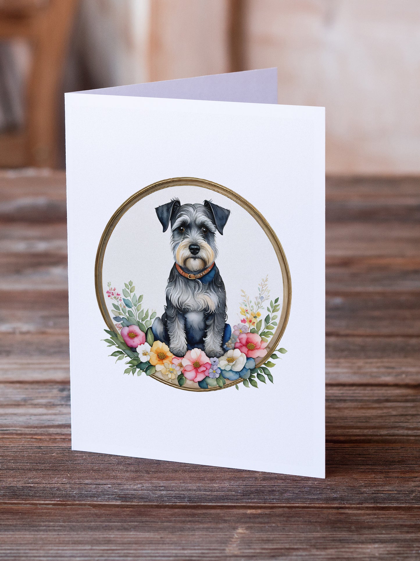 Schnauzer and Flowers Greeting Cards Pack of 8