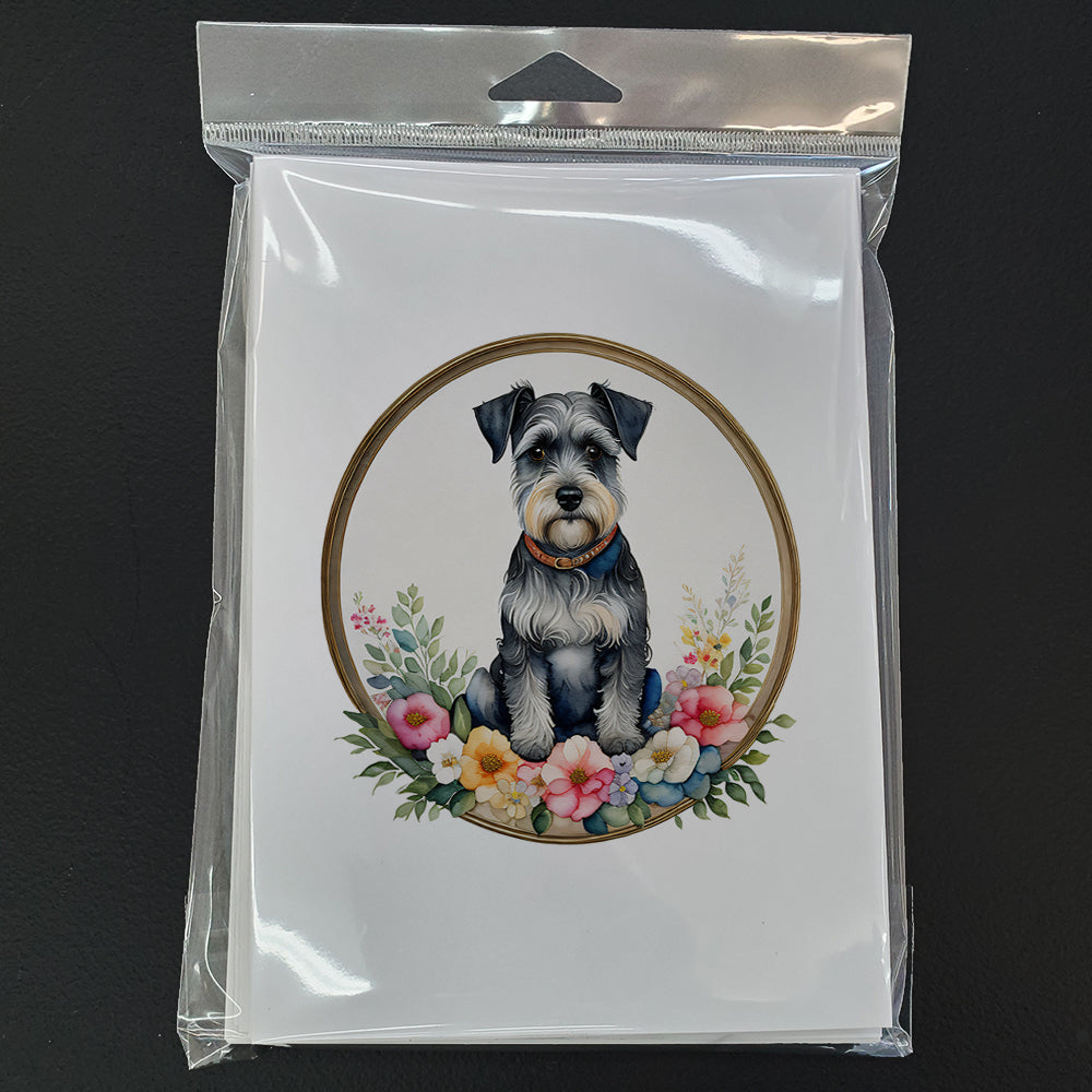 Schnauzer and Flowers Greeting Cards Pack of 8