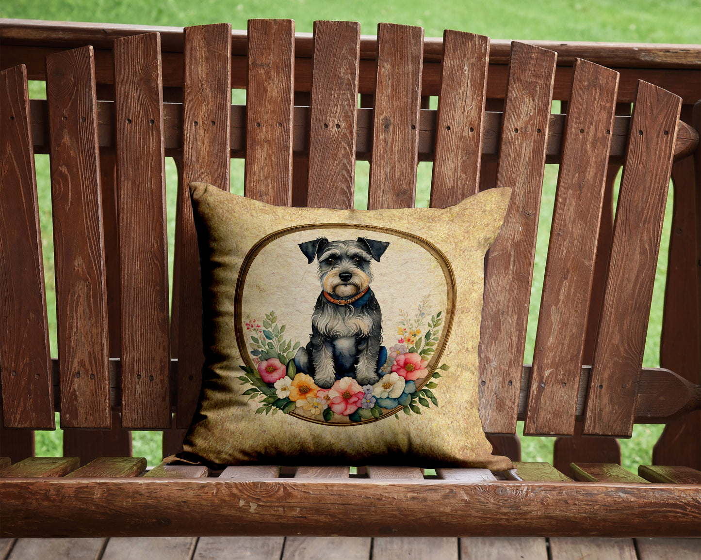 Schnauzer and Flowers Throw Pillow