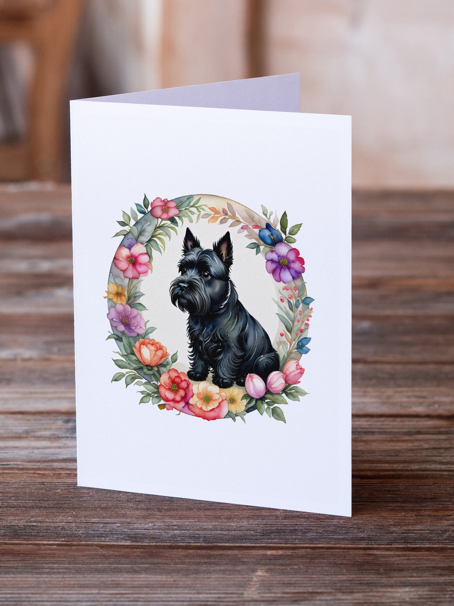 Scottish Terrier and Flowers Greeting Cards Pack of 8
