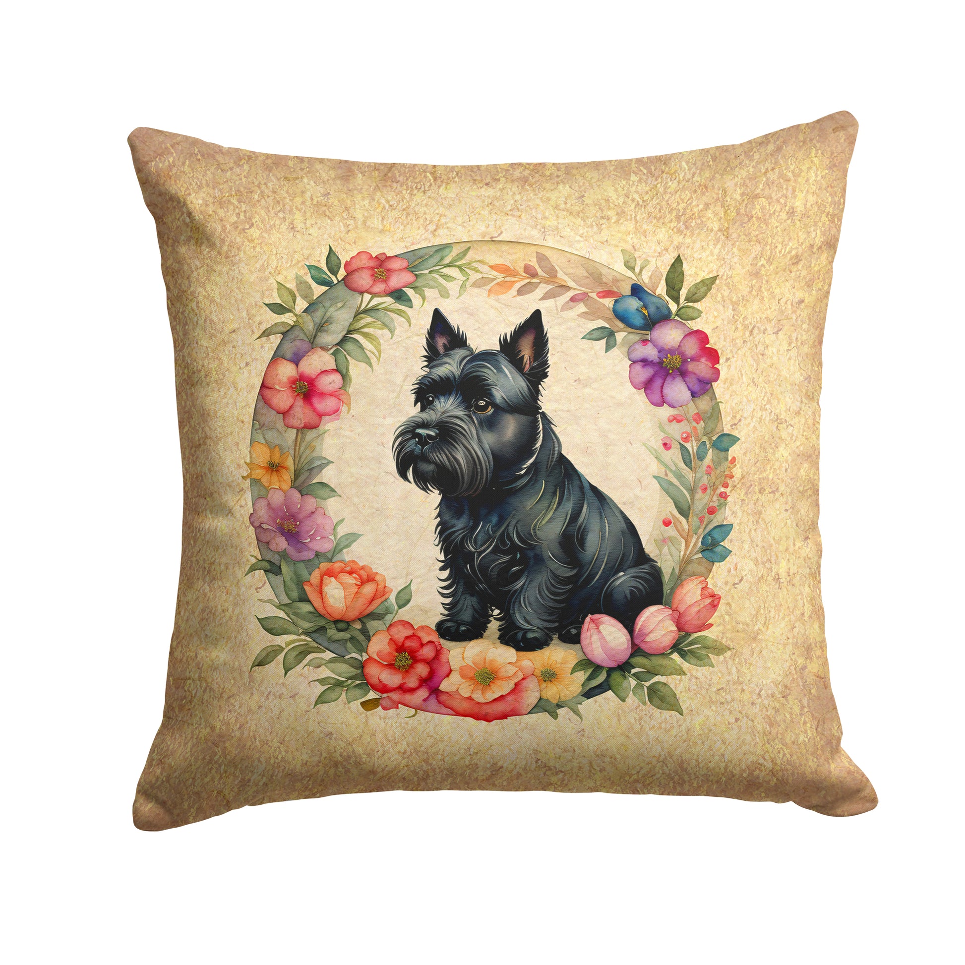 Buy this Scottish Terrier and Flowers Throw Pillow