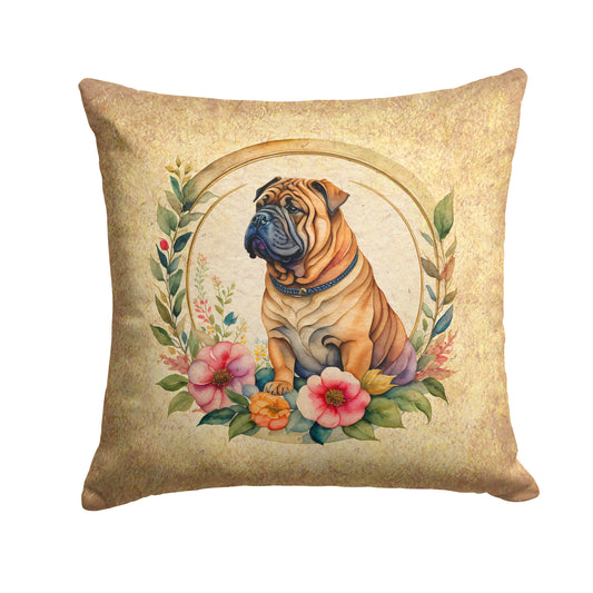 Buy this Shar Pei and Flowers Throw Pillow