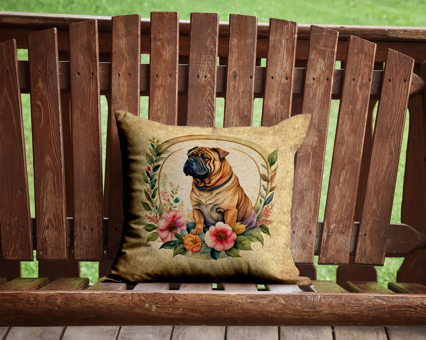 Shar Pei and Flowers Throw Pillow