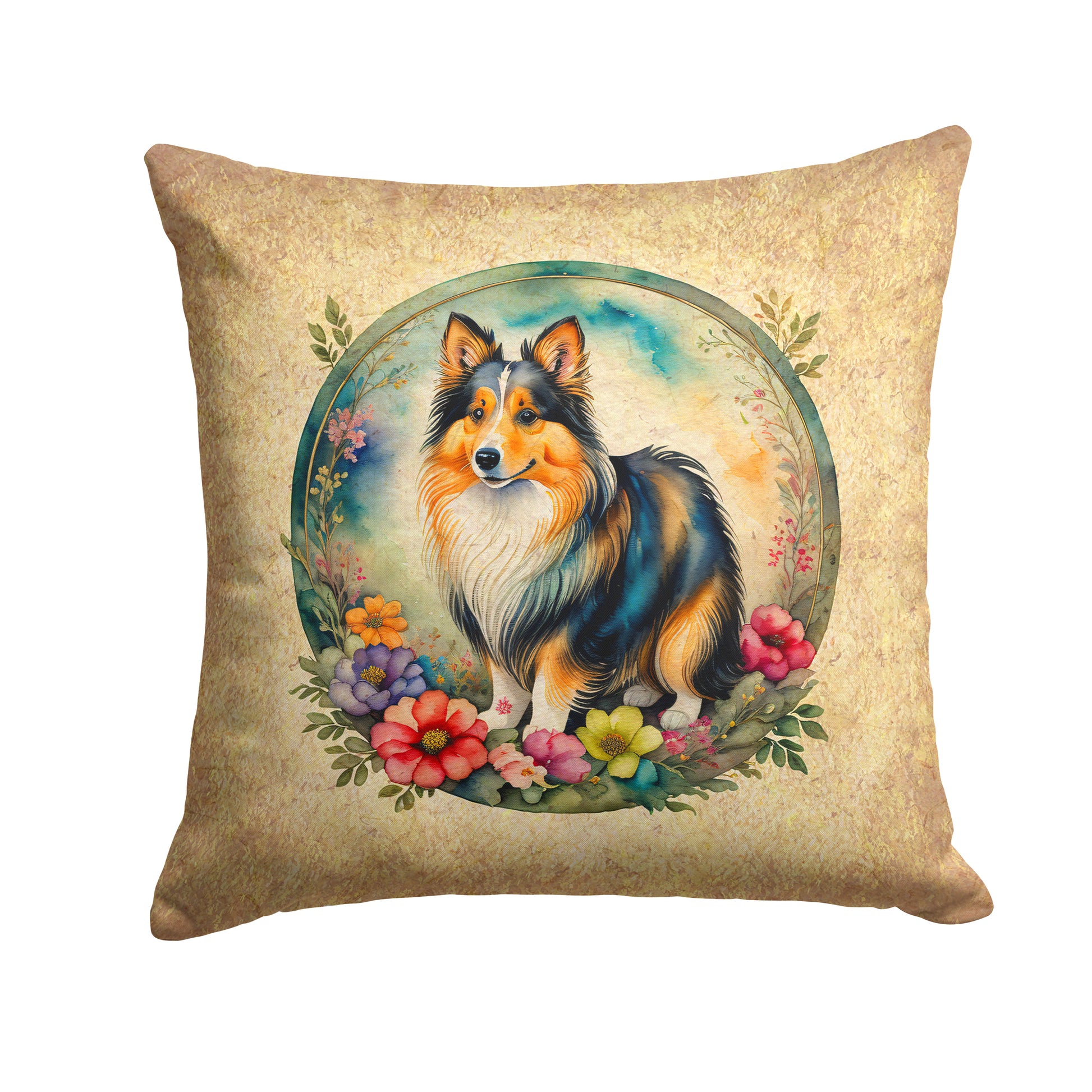 Buy this Sheltie and Flowers Throw Pillow