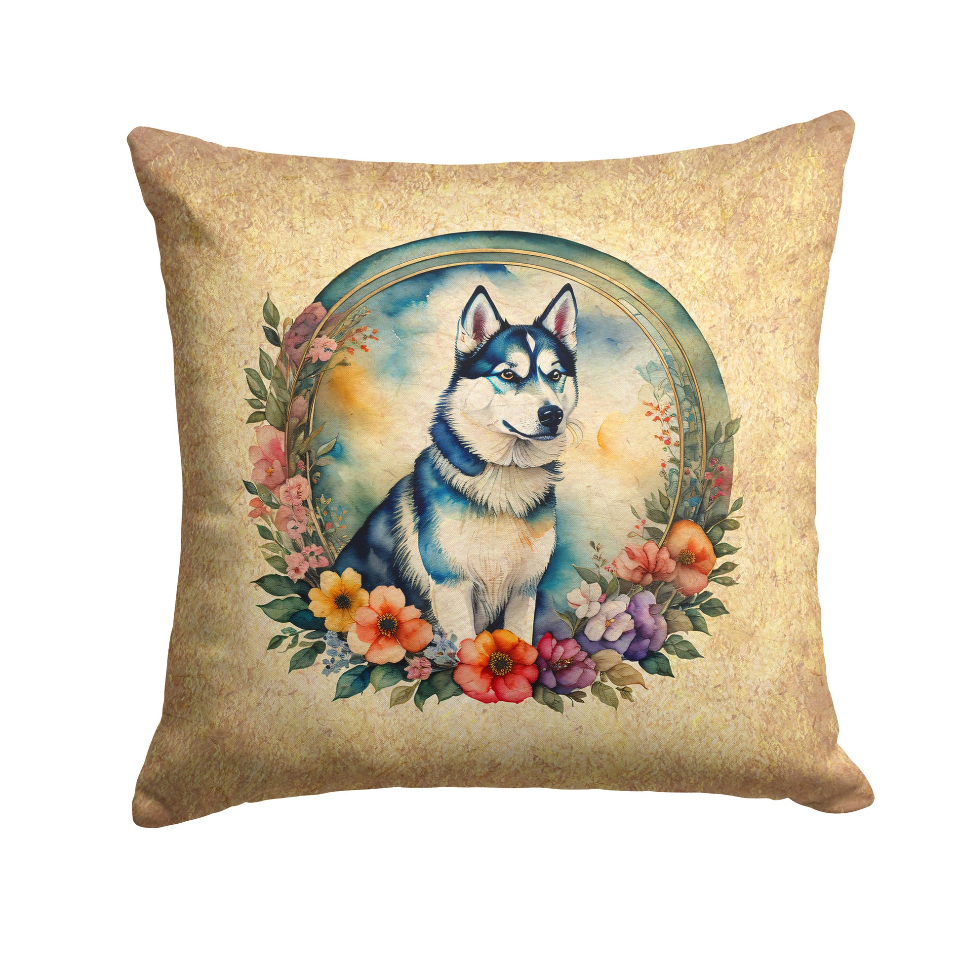 Buy this Siberian Husky and Flowers Throw Pillow