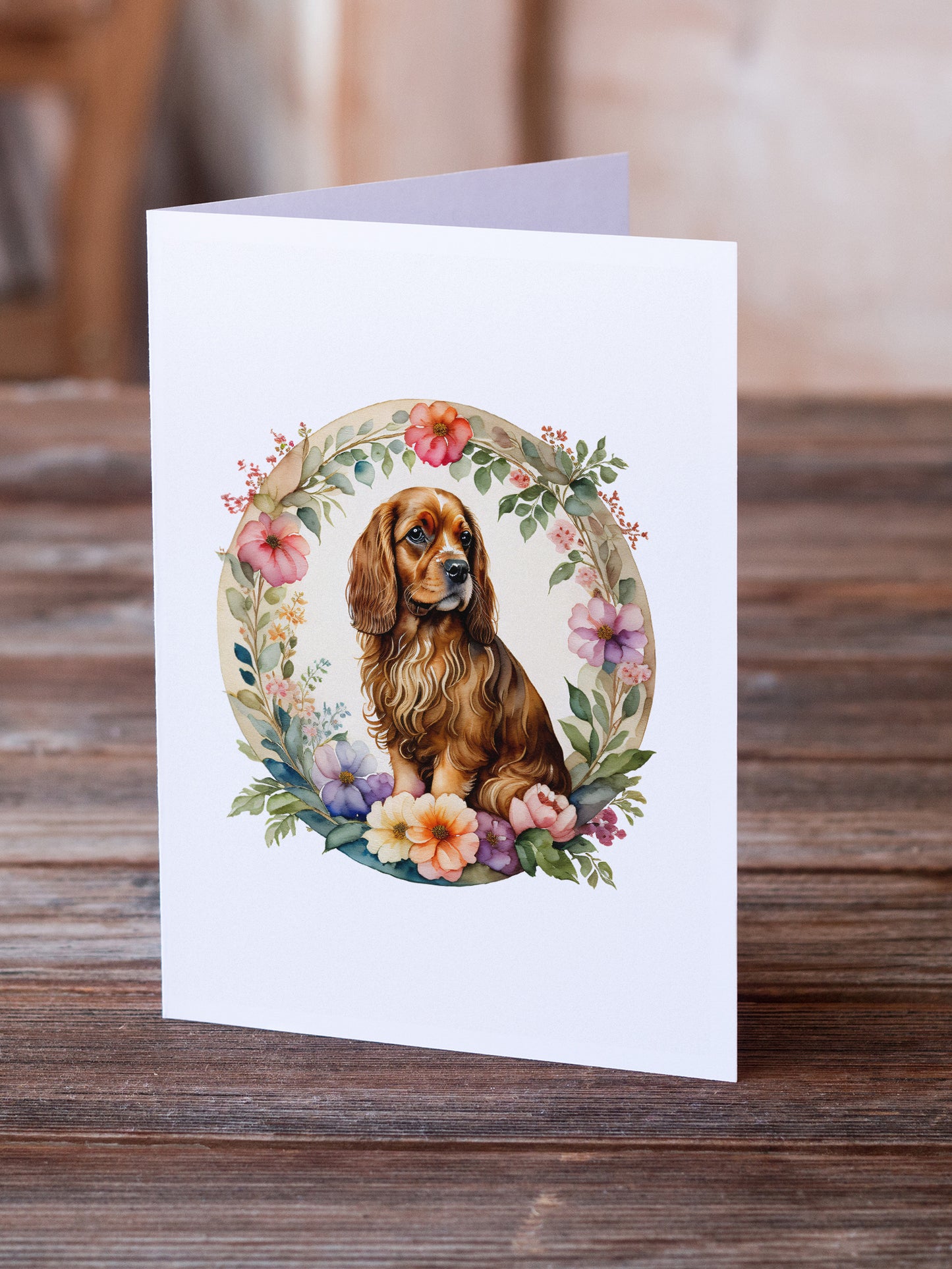 Sussex Spaniel and Flowers Greeting Cards Pack of 8