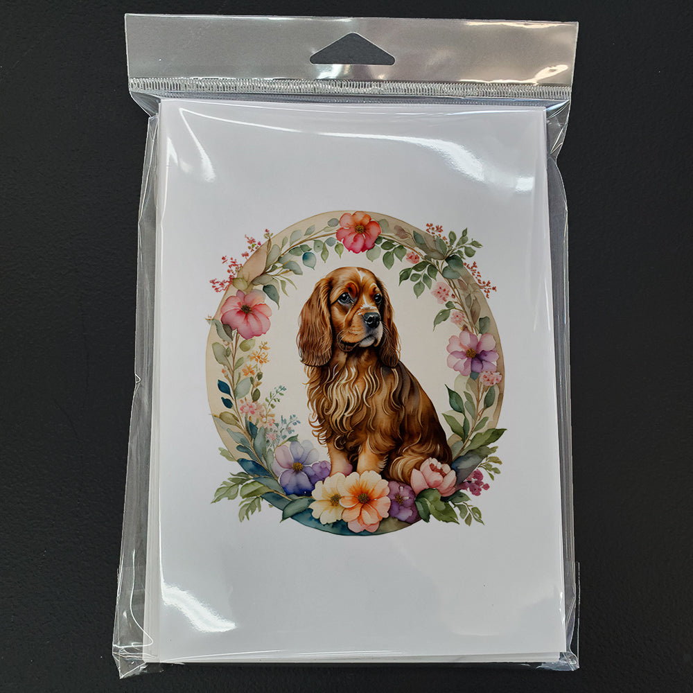 Sussex Spaniel and Flowers Greeting Cards Pack of 8