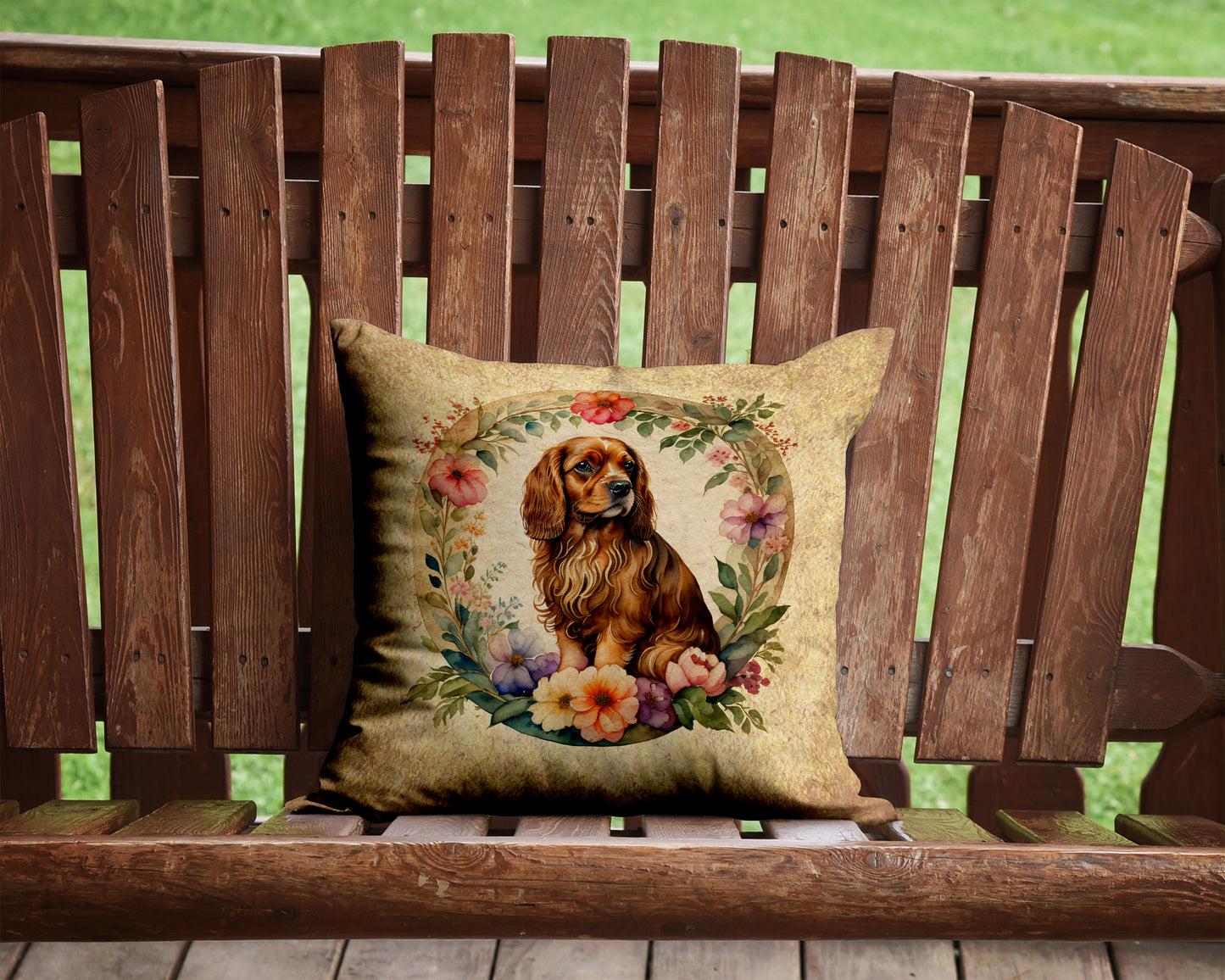 Sussex Spaniel and Flowers Throw Pillow