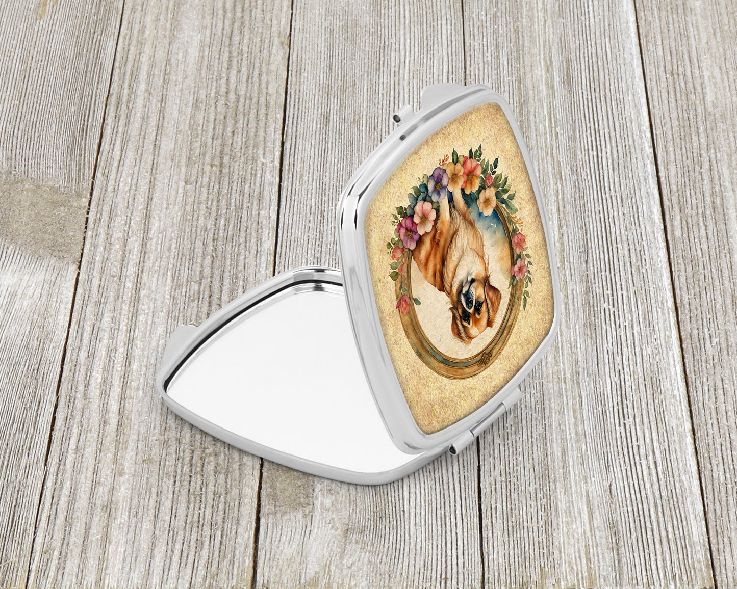 Tibetan Spaniel and Flowers Compact Mirror