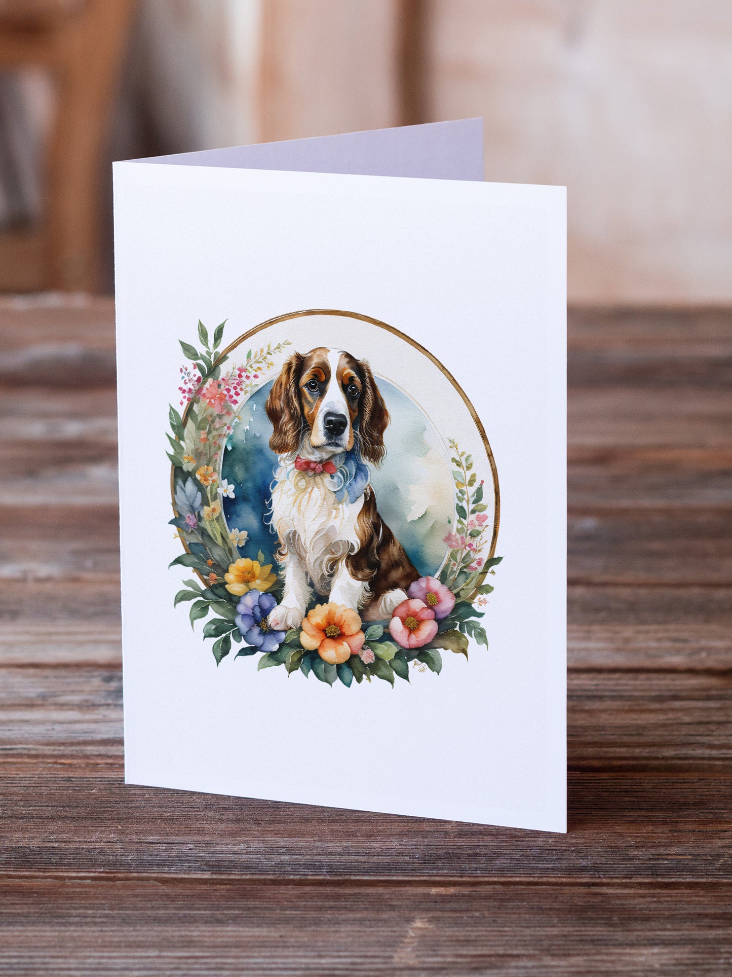 Welsh Springer Spaniel and Flowers Greeting Cards Pack of 8