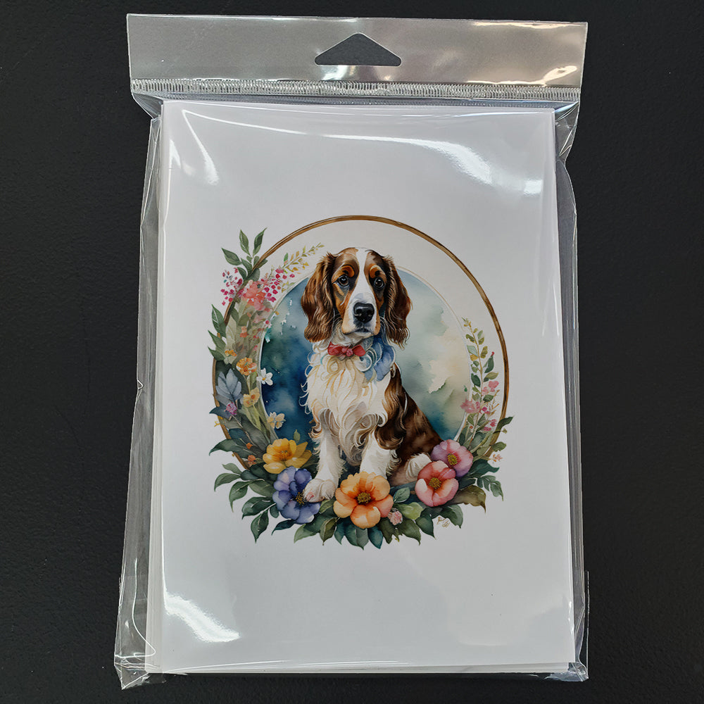 Welsh Springer Spaniel and Flowers Greeting Cards Pack of 8