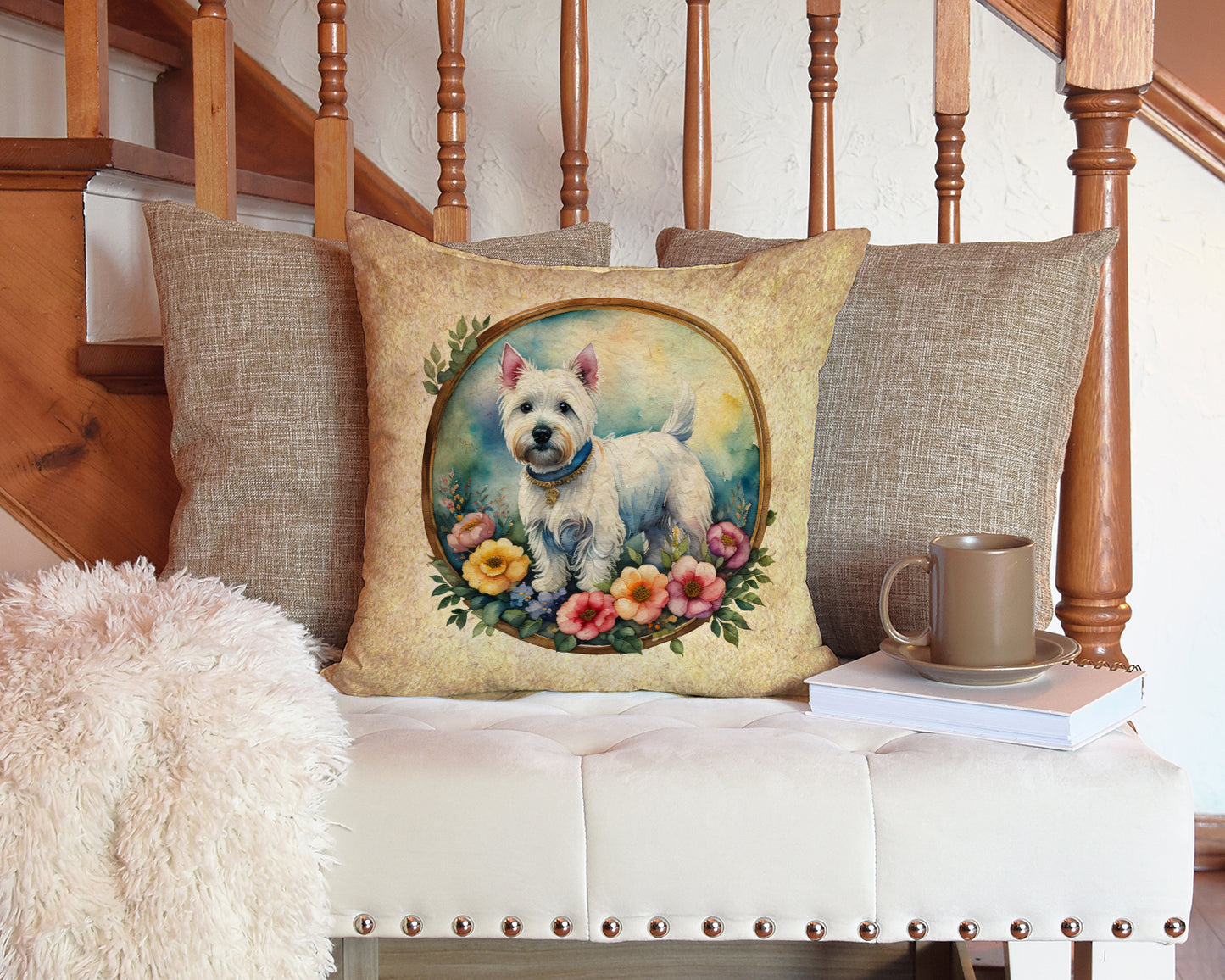 Westie and Flowers Throw Pillow