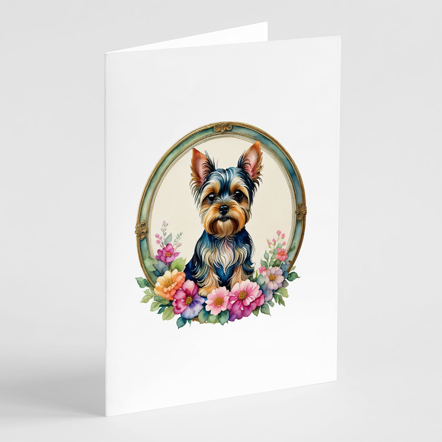 Buy this Yorkshire Terrier and Flowers Greeting Cards Pack of 8