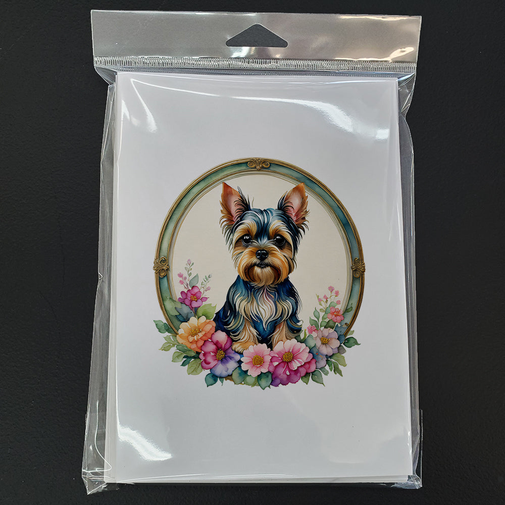 Yorkshire Terrier and Flowers Greeting Cards Pack of 8