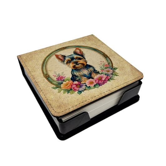 Buy this Yorkshire Terrier and Flowers PU Leather Note Paper Holder