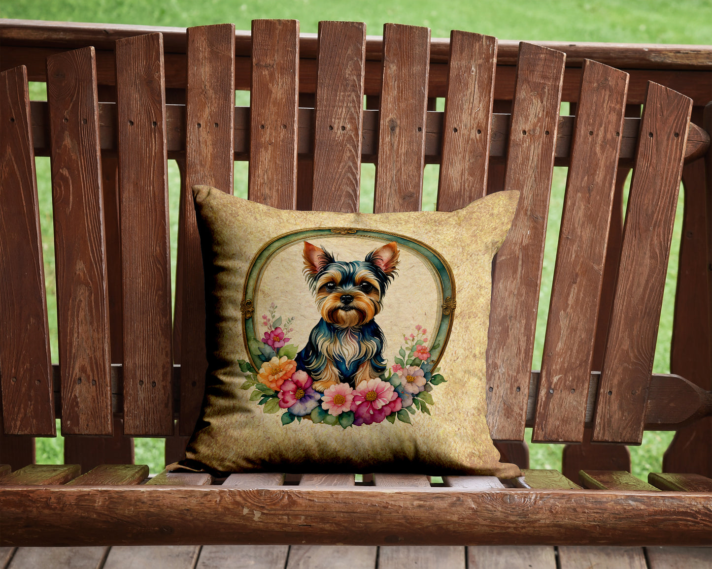 Yorkshire Terrier and Flowers Throw Pillow