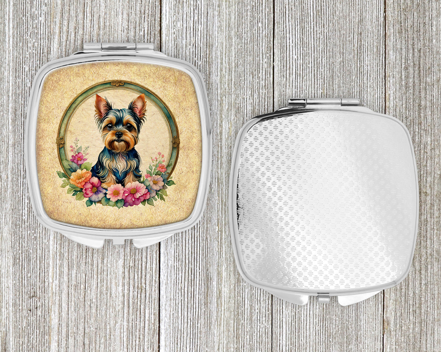 Yorkshire Terrier and Flowers Compact Mirror