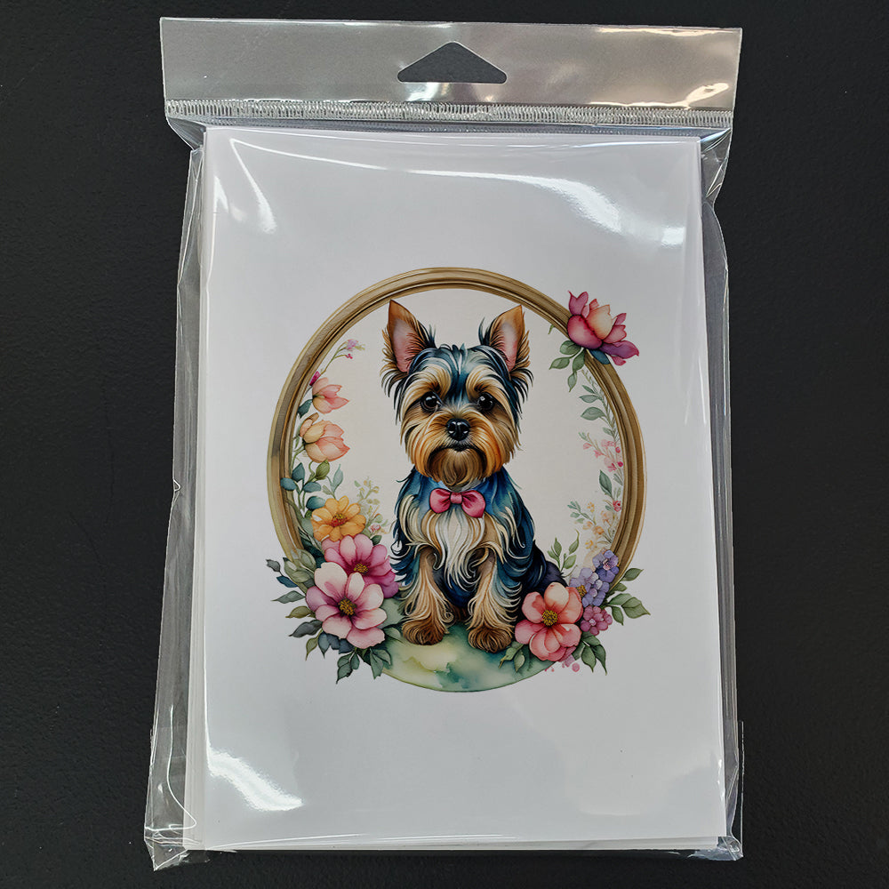 Yorkshire Terrier and Flowers Greeting Cards Pack of 8