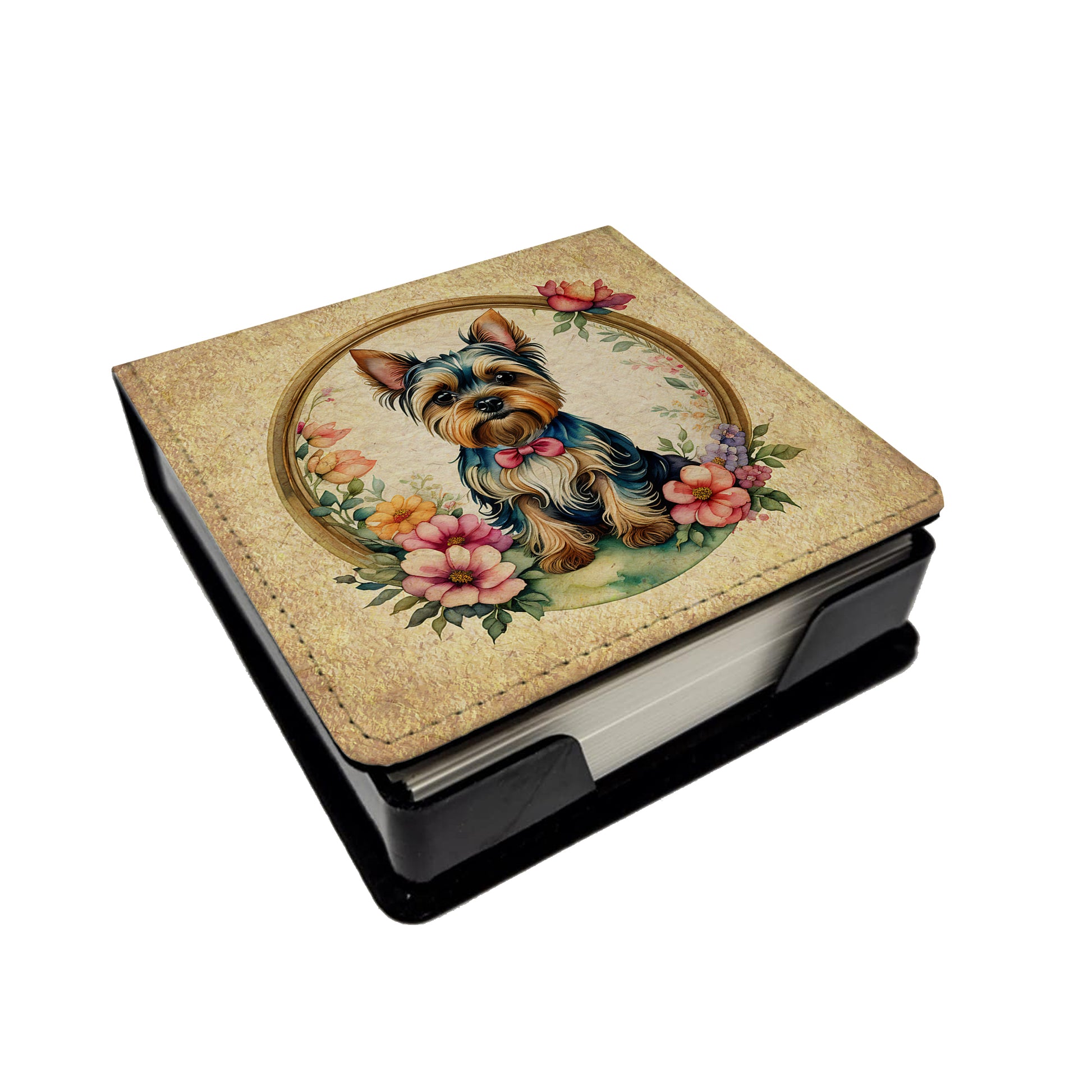 Buy this Yorkshire Terrier and Flowers PU Leather Note Paper Holder