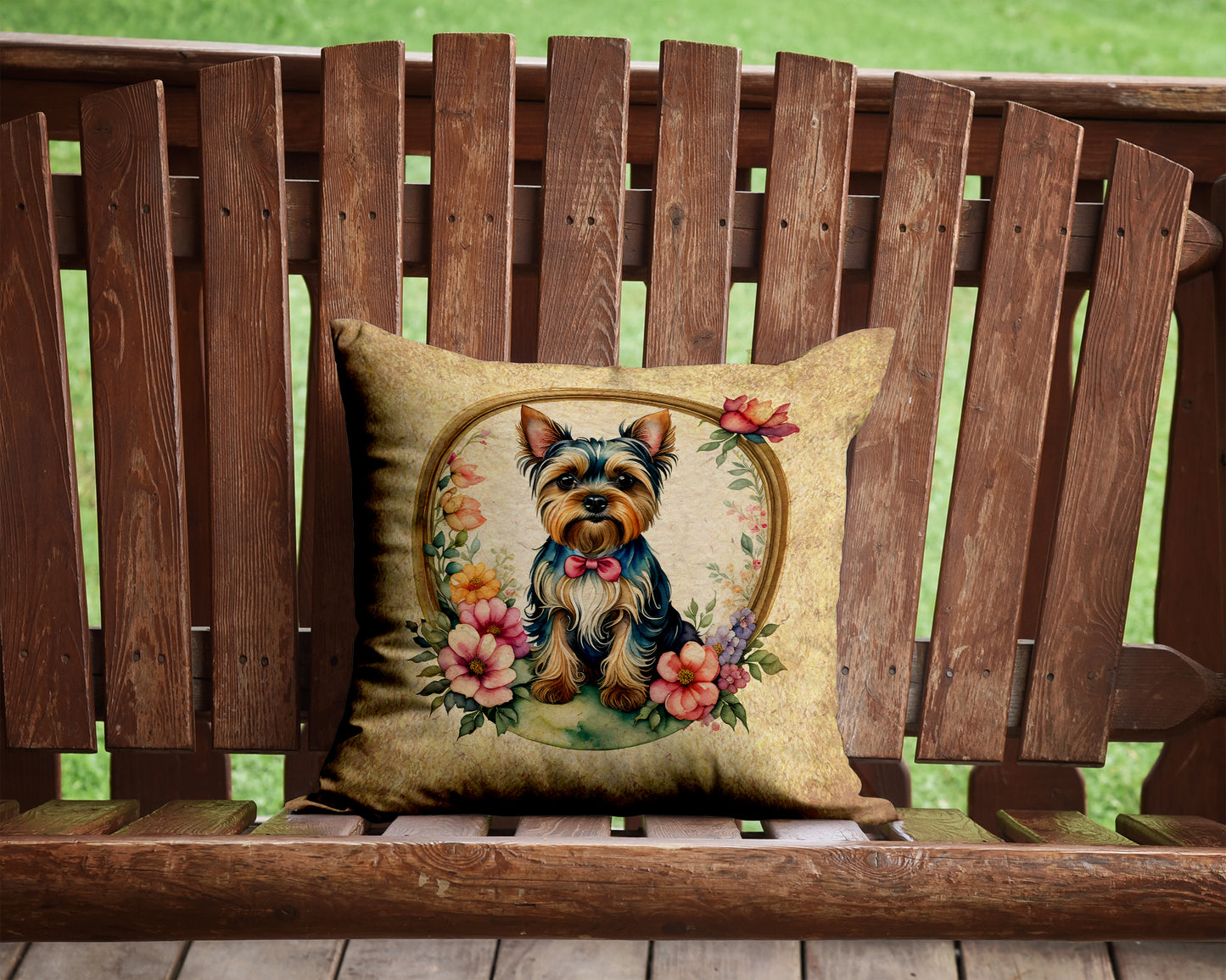 Yorkshire Terrier and Flowers Throw Pillow