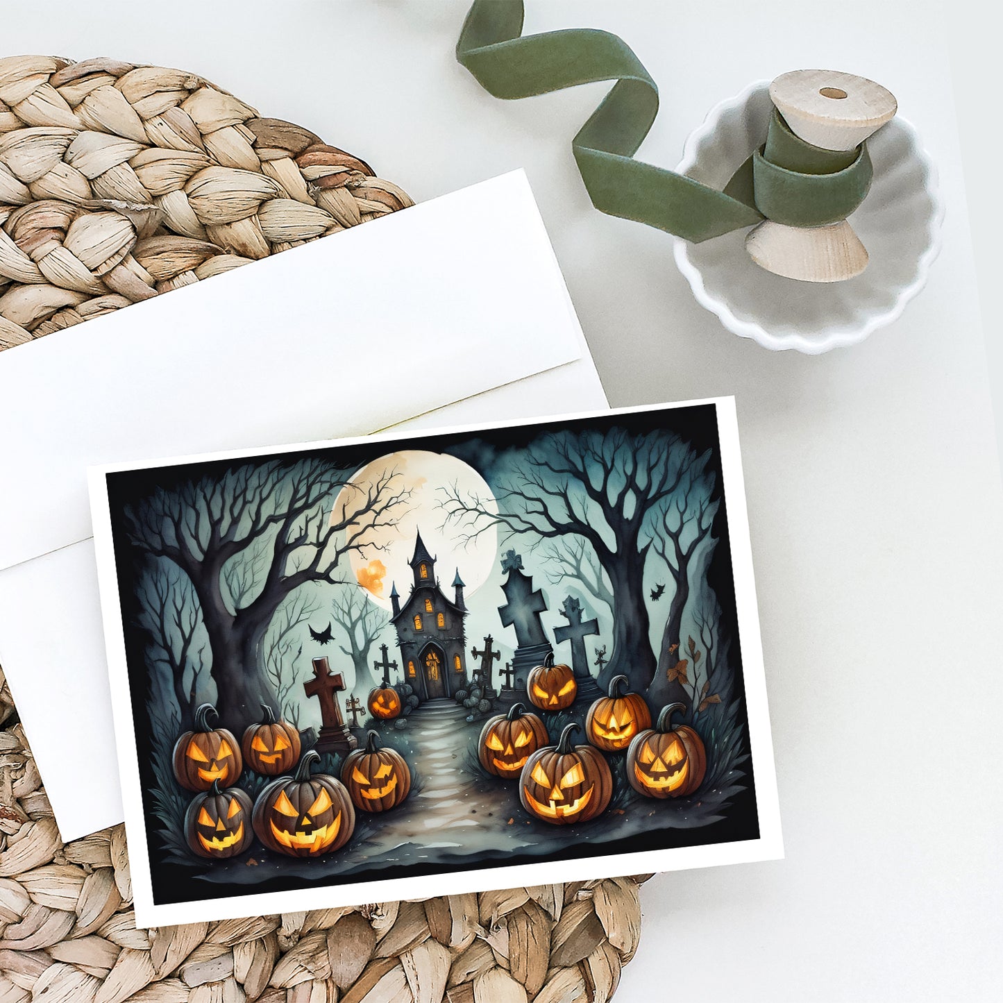 Graveyard Spooky Halloween Greeting Cards Pack of 8