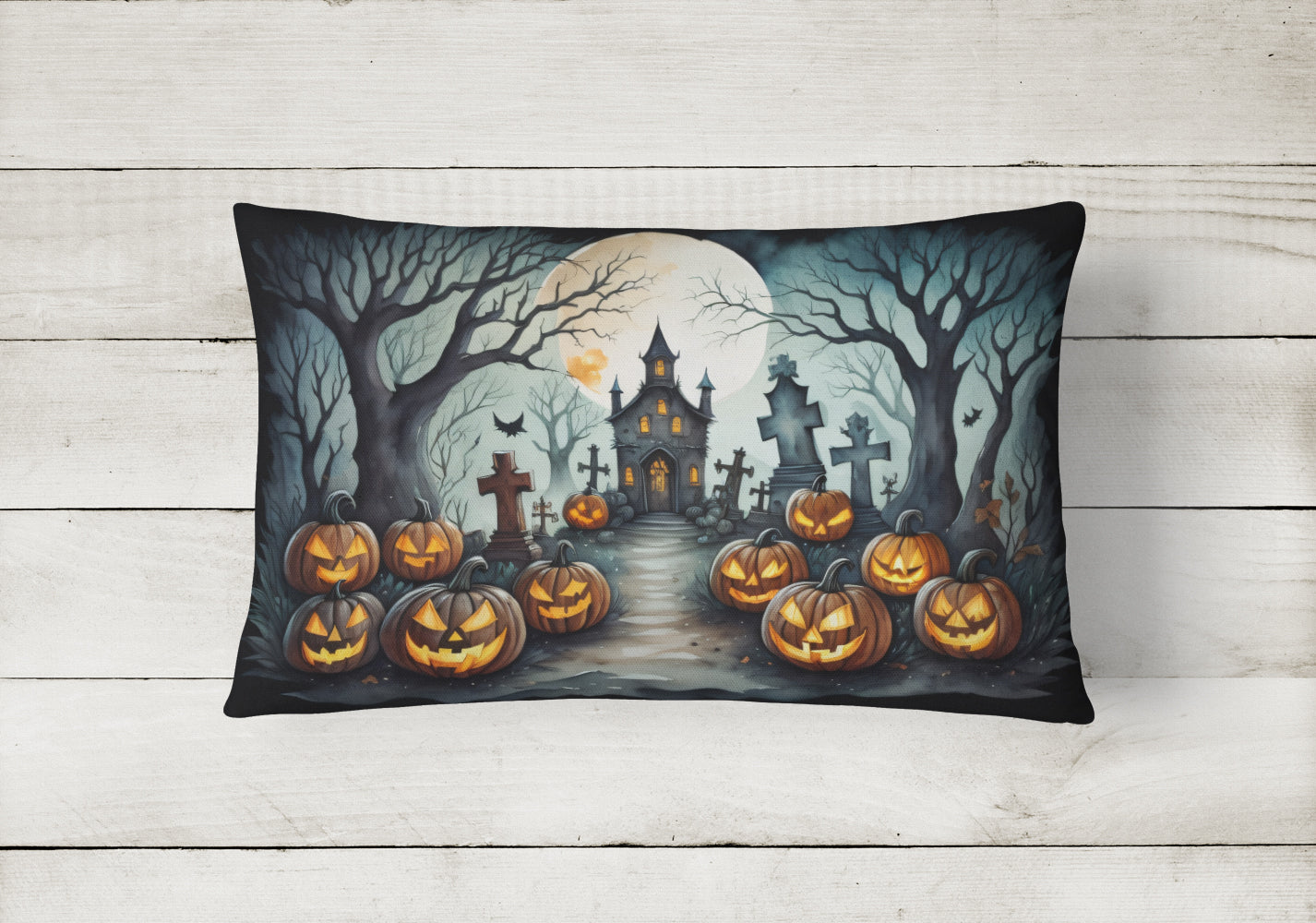 Graveyard Spooky Halloween Throw Pillow