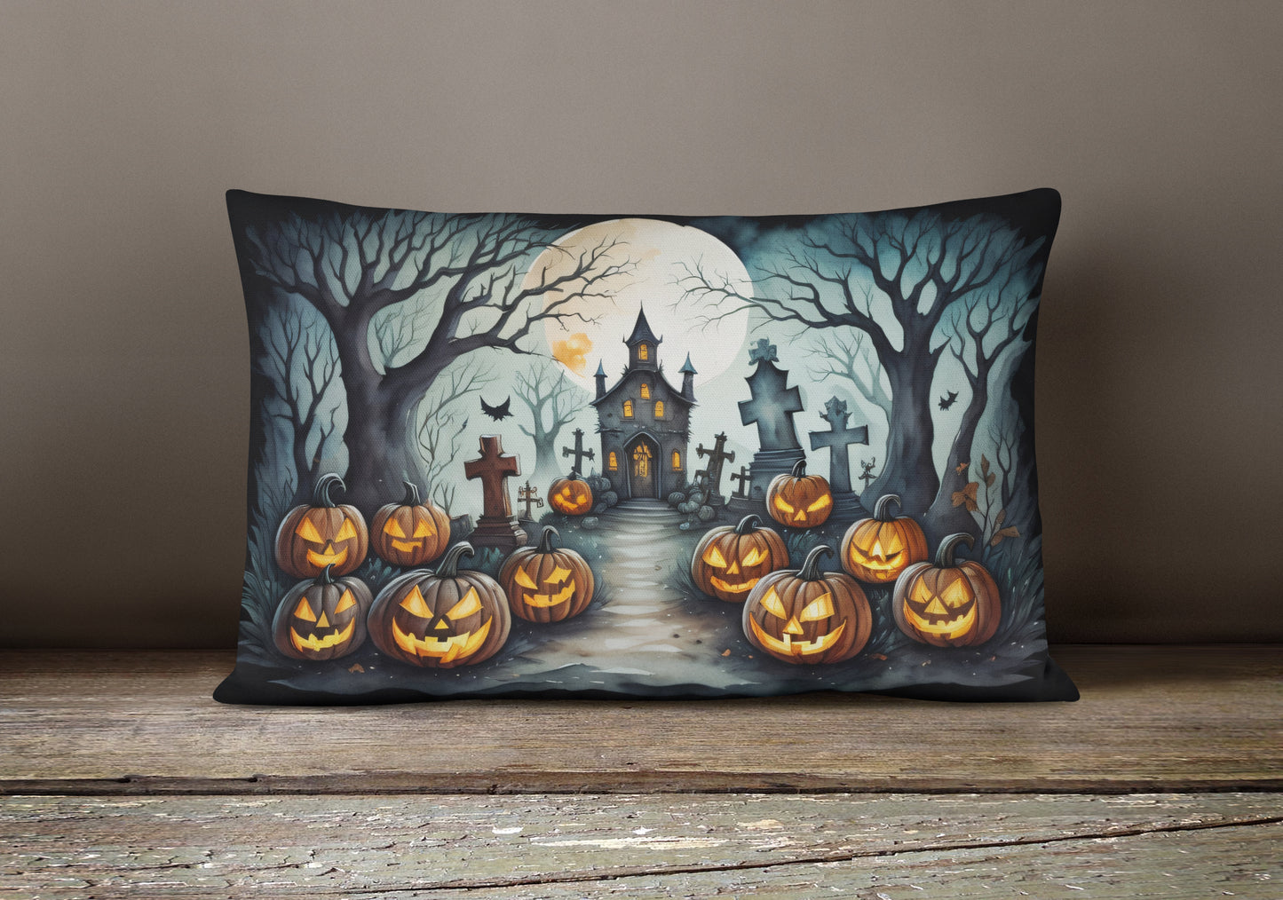 Graveyard Spooky Halloween Throw Pillow