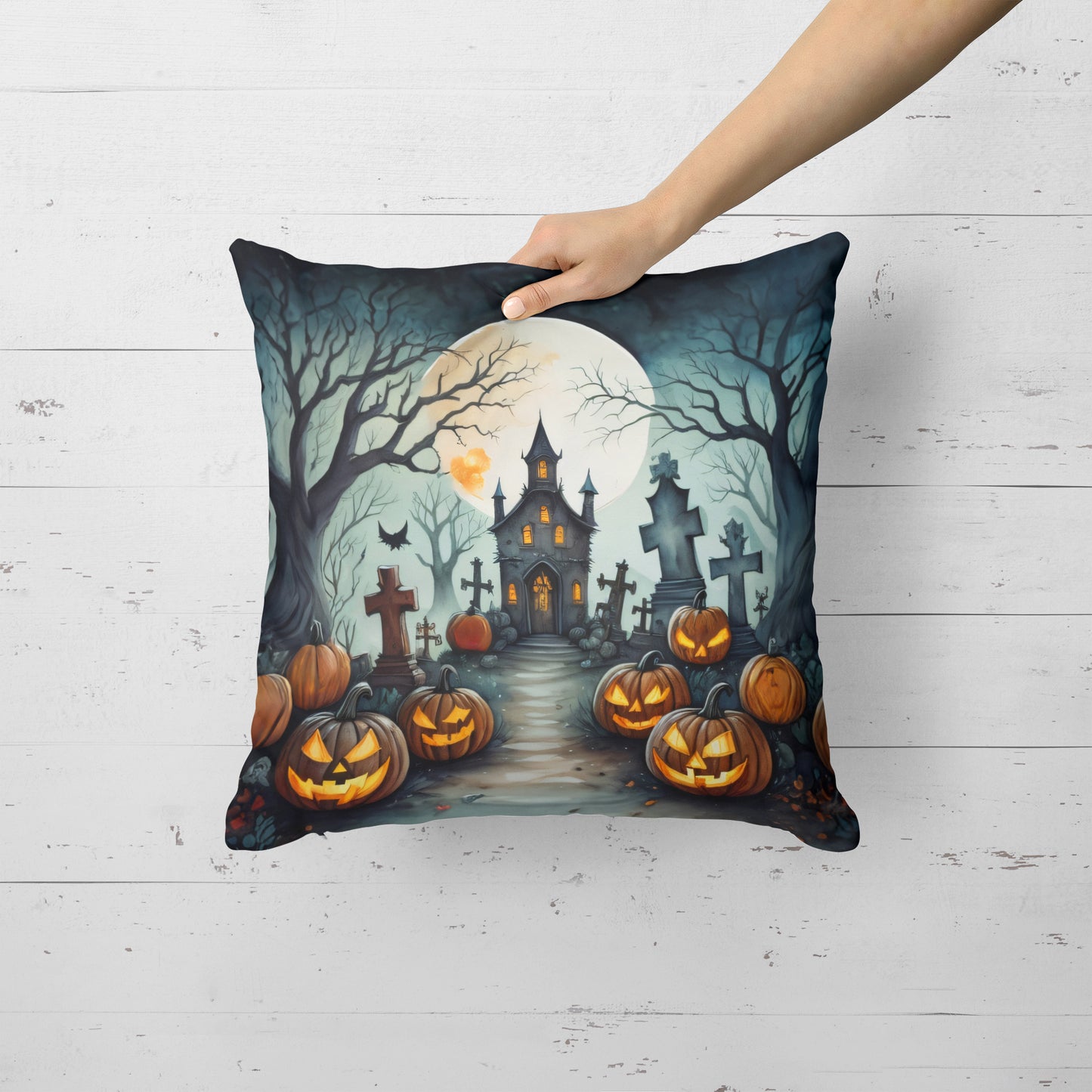 Graveyard Spooky Halloween Throw Pillow