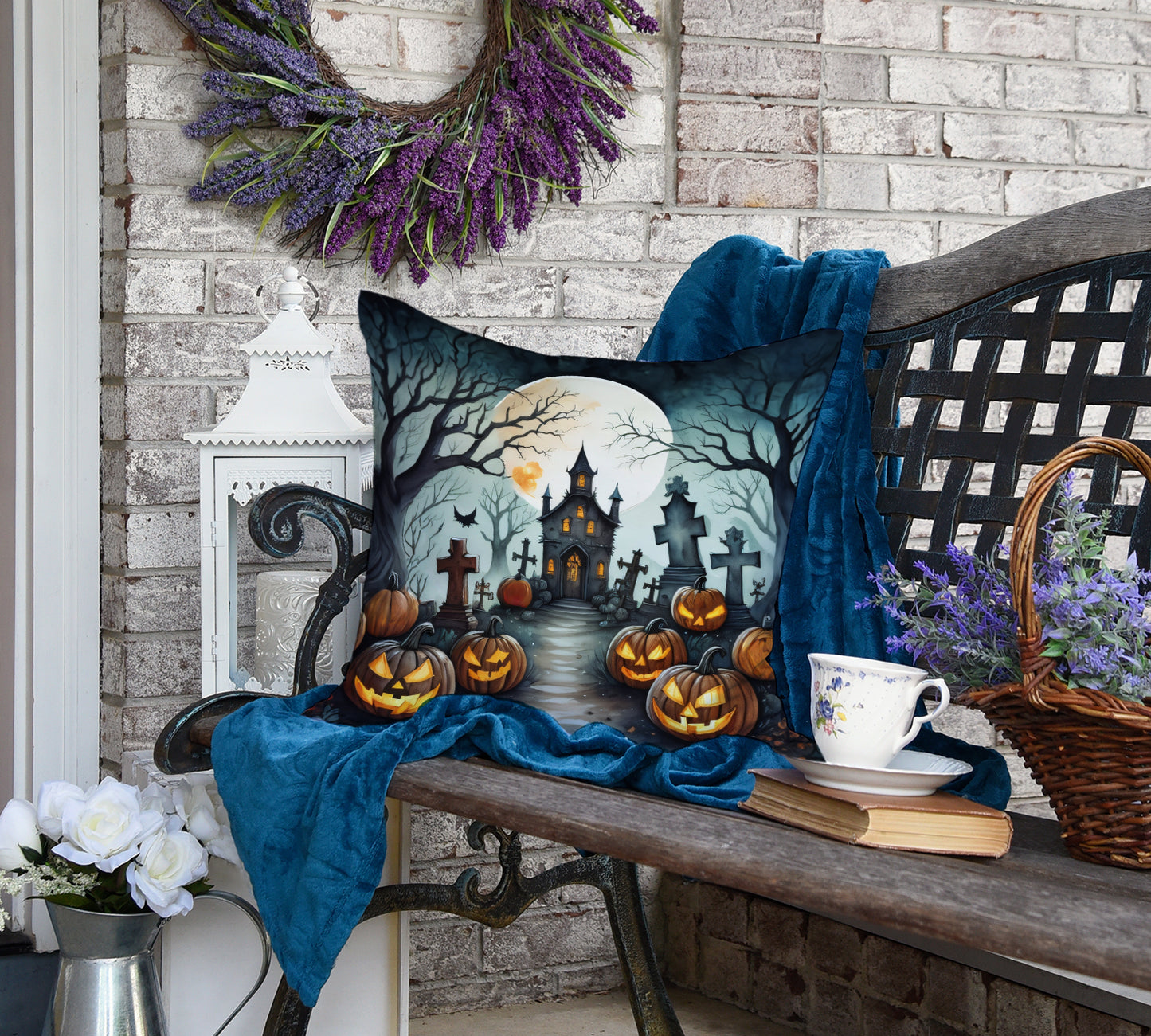 Graveyard Spooky Halloween Throw Pillow