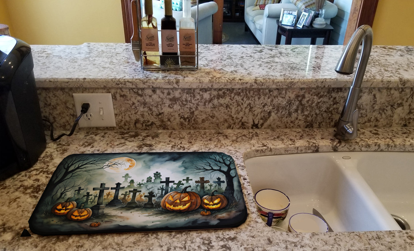 Graveyard Spooky Halloween Dish Drying Mat