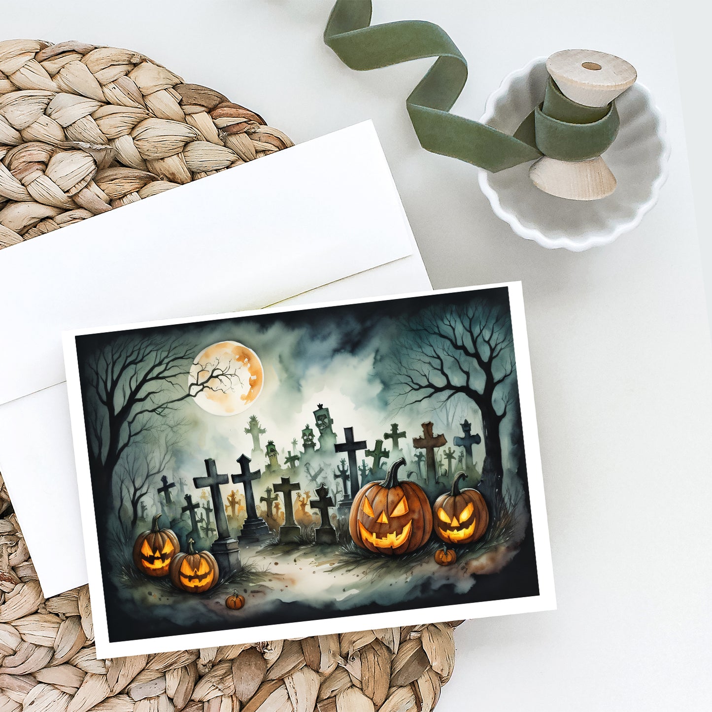 Graveyard Spooky Halloween Greeting Cards Pack of 8