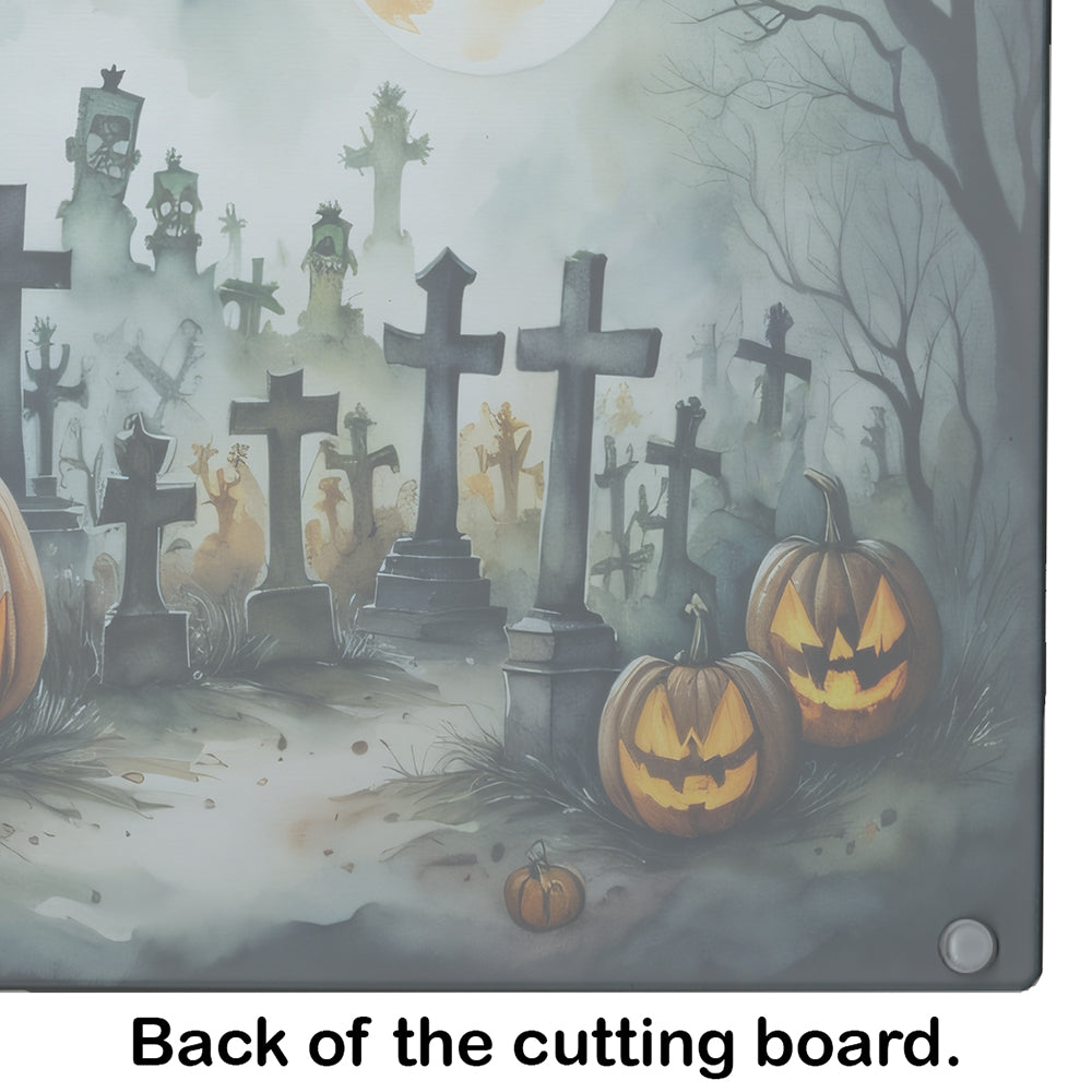 Graveyard Spooky Halloween Glass Cutting Board