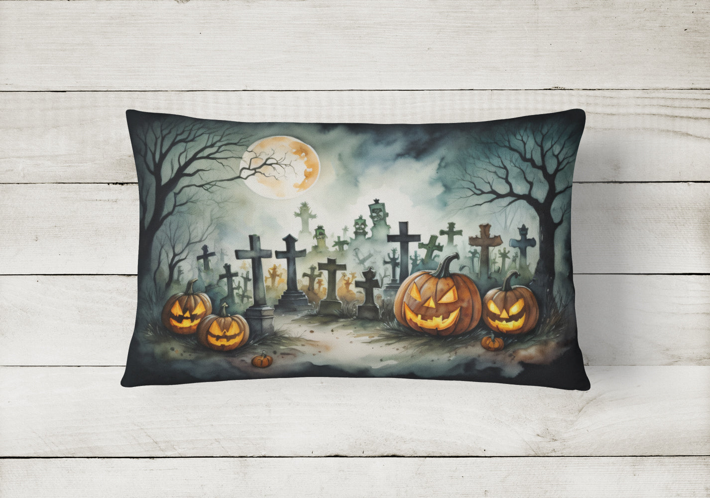 Graveyard Spooky Halloween Throw Pillow