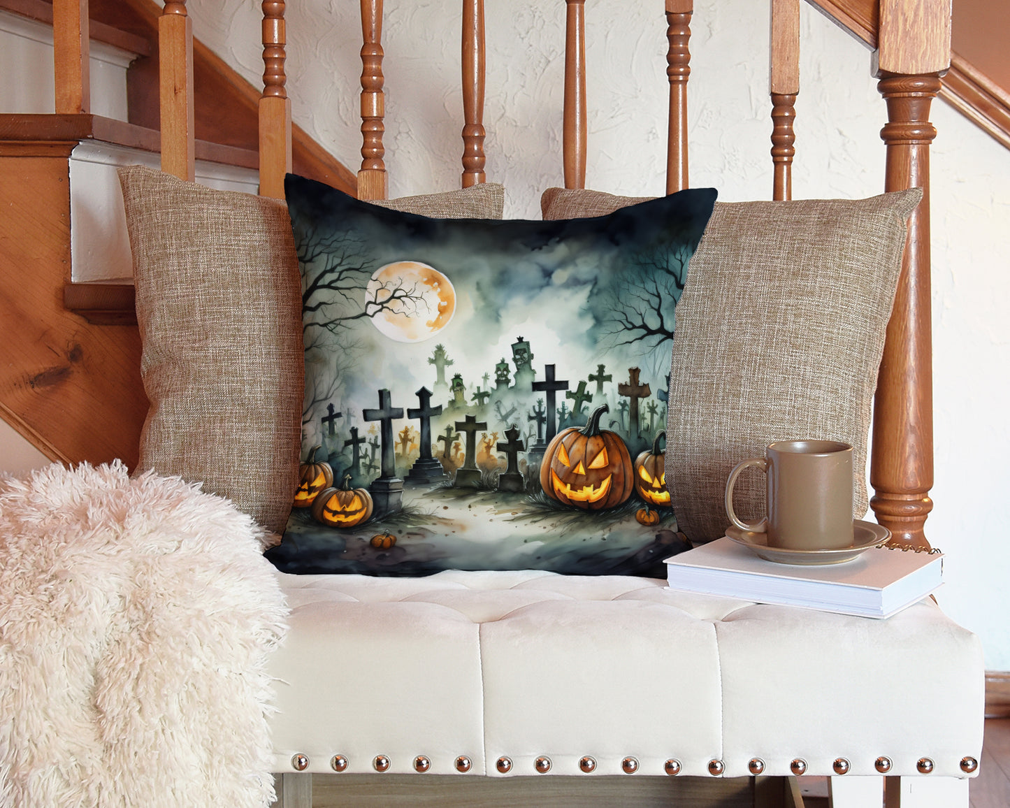 Graveyard Spooky Halloween Throw Pillow