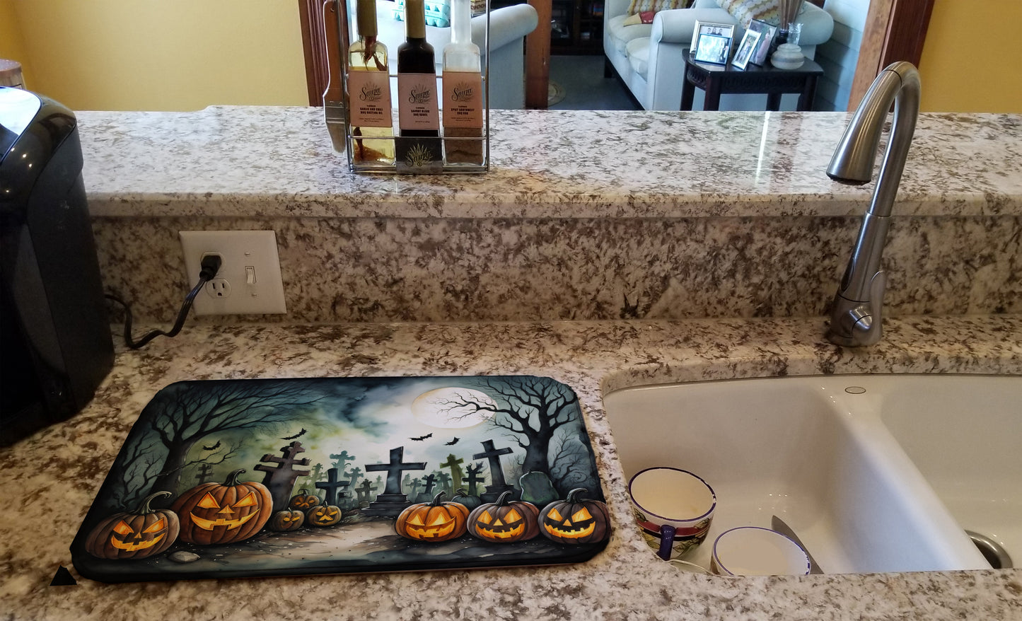 Graveyard Spooky Halloween Dish Drying Mat