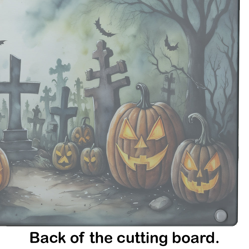 Graveyard Spooky Halloween Glass Cutting Board