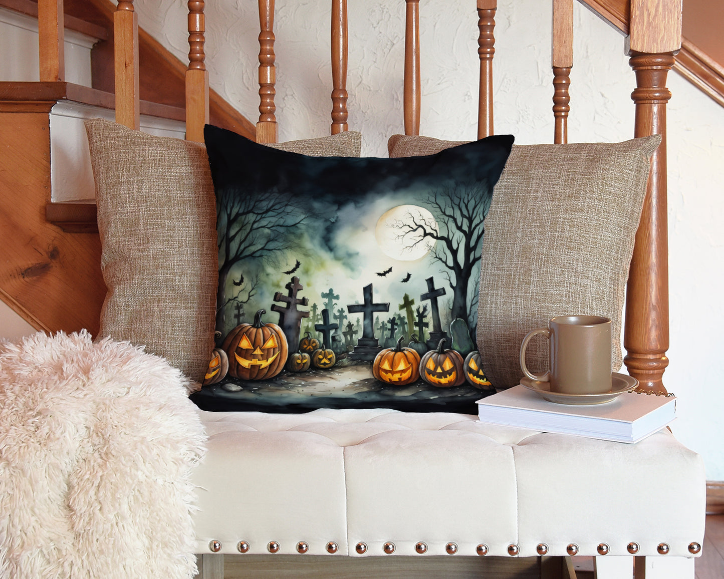 Graveyard Spooky Halloween Throw Pillow