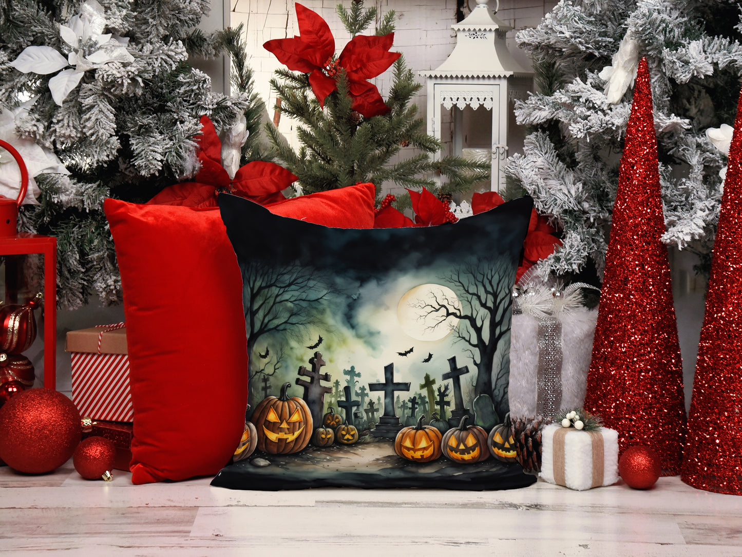 Graveyard Spooky Halloween Throw Pillow
