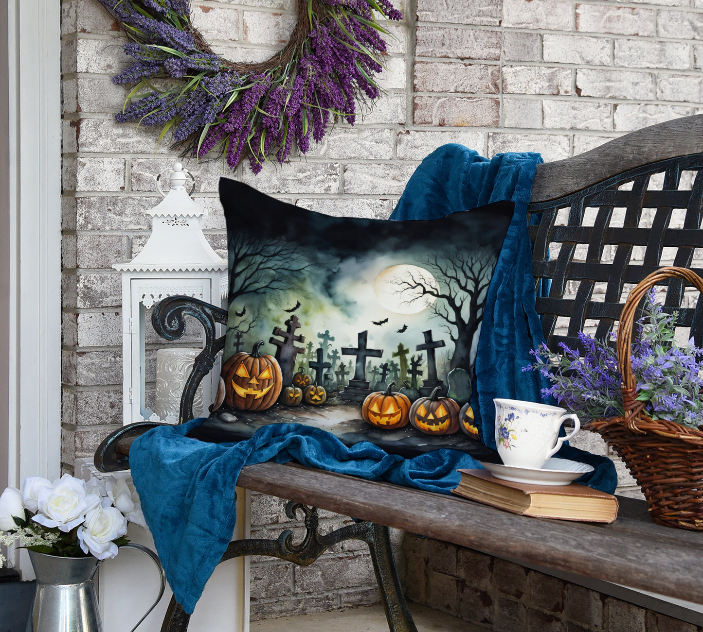 Graveyard Spooky Halloween Throw Pillow