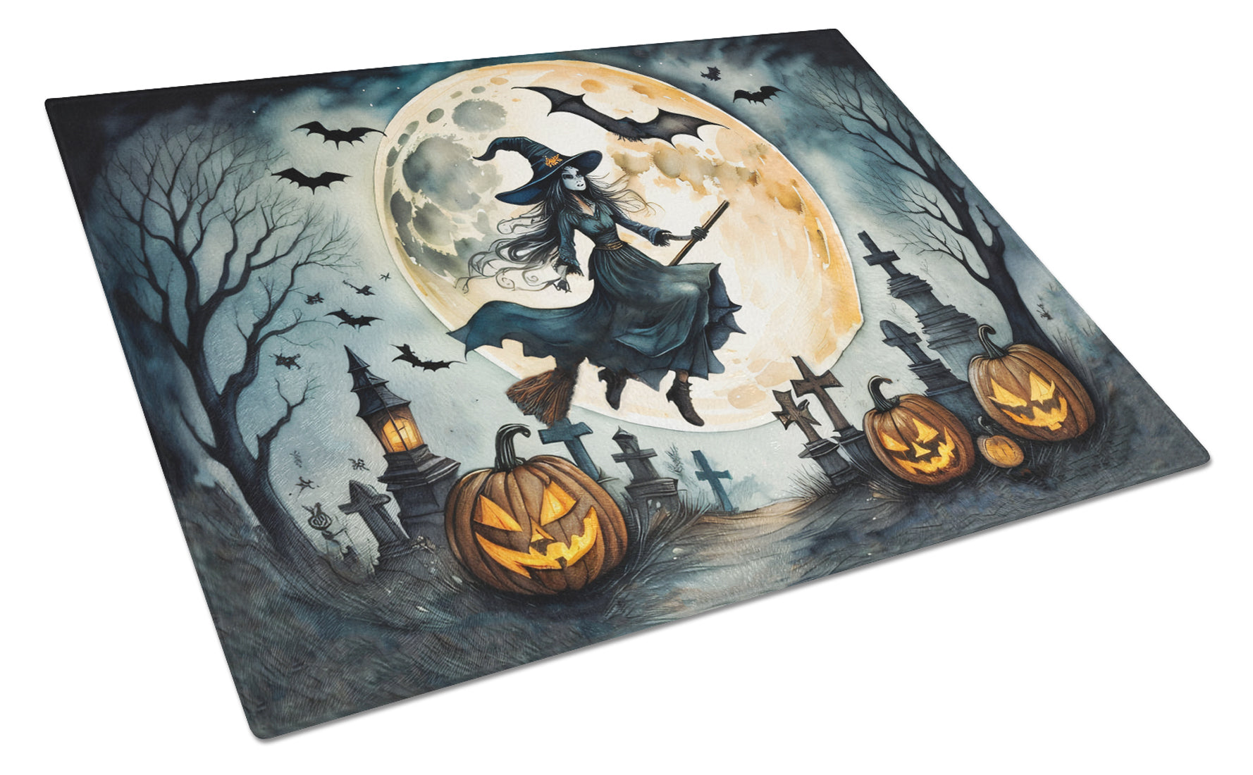 Buy this Flying Witch Spooky Halloween Glass Cutting Board