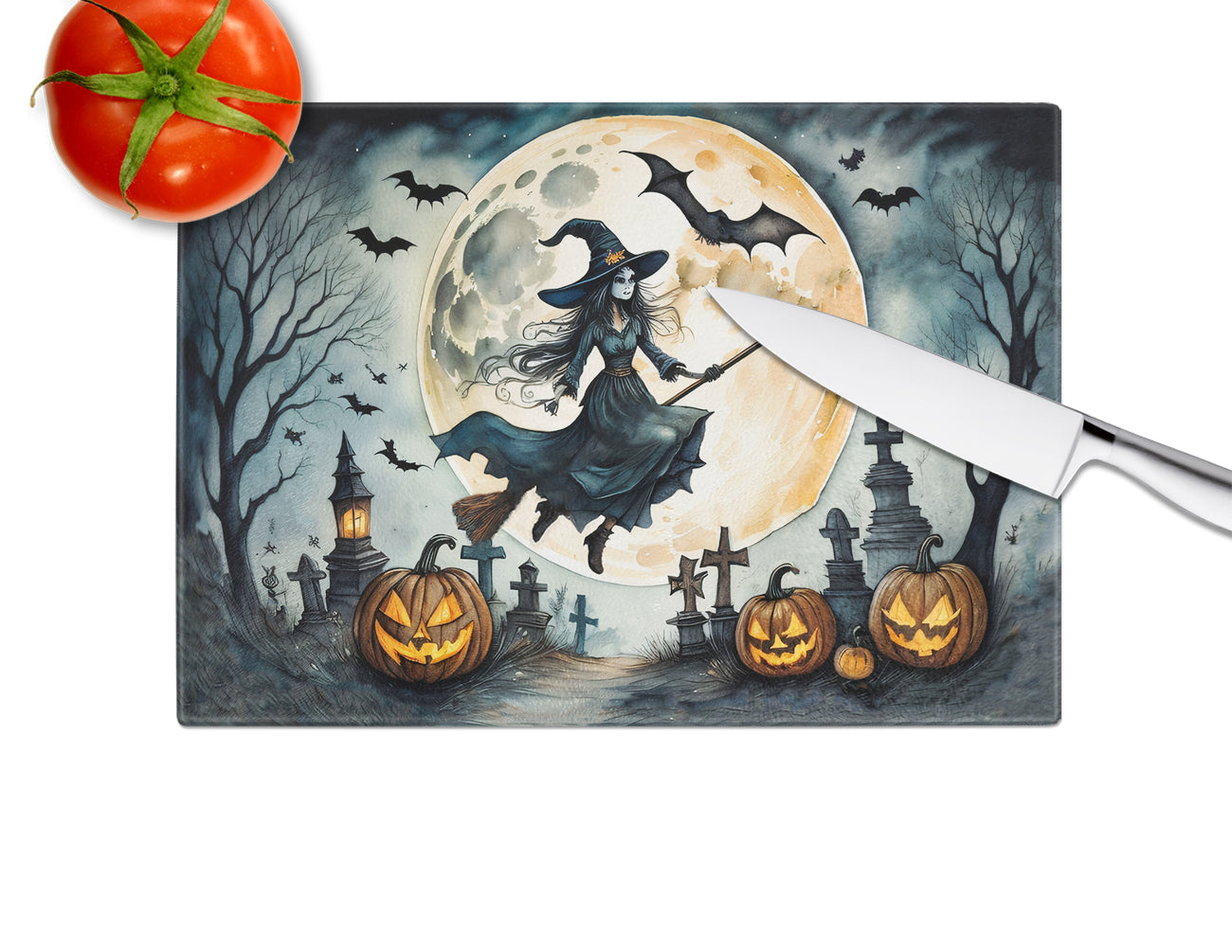 Flying Witch Spooky Halloween Glass Cutting Board