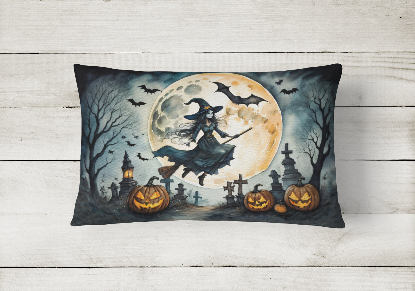 Flying Witch Spooky Halloween Throw Pillow