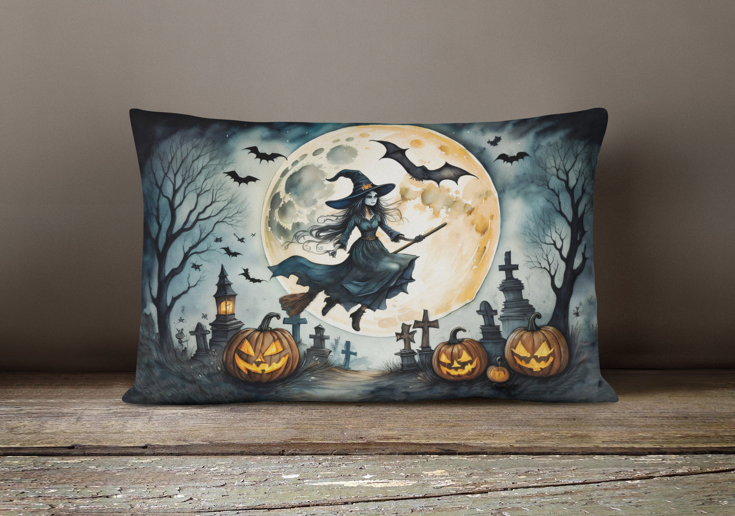 Flying Witch Spooky Halloween Throw Pillow