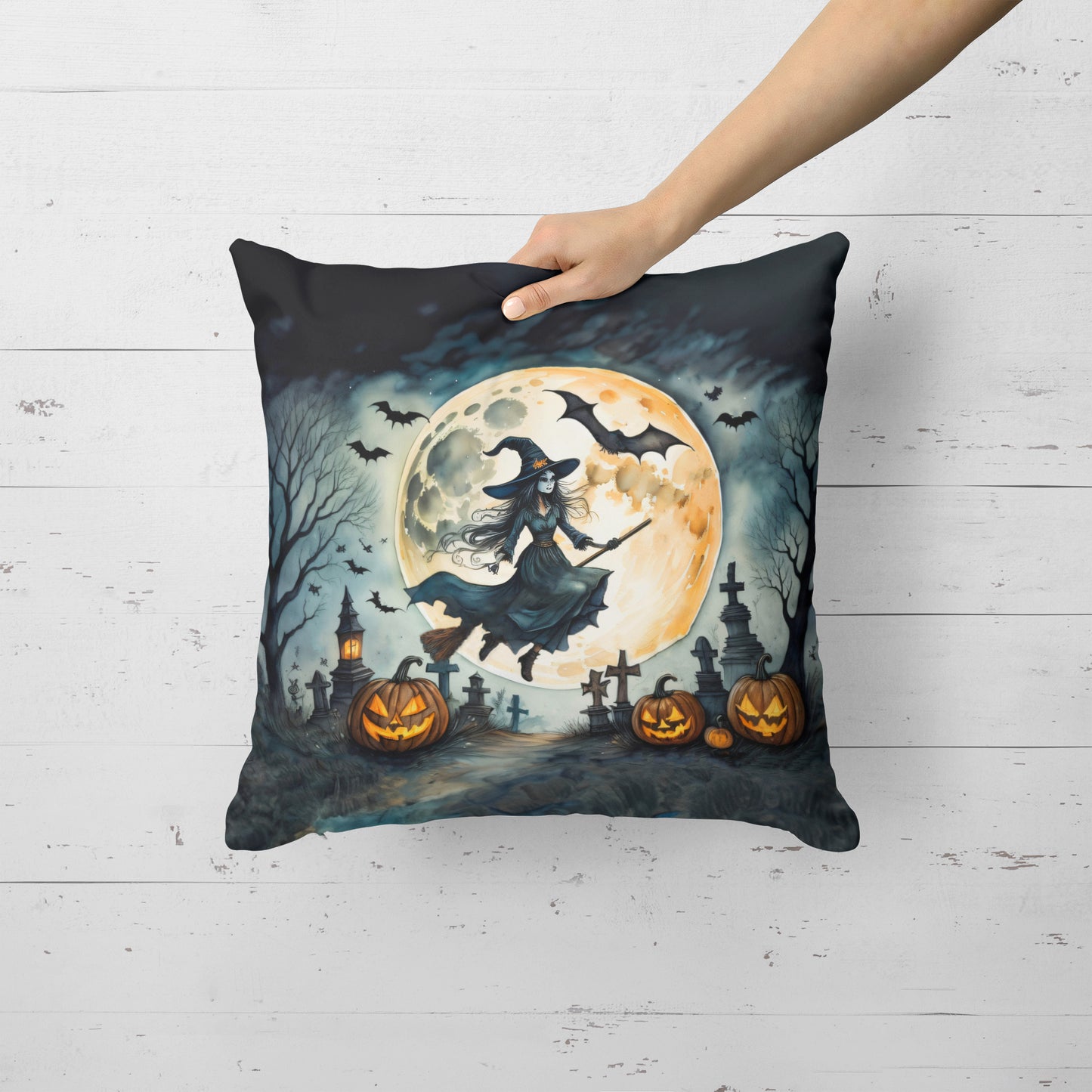 Flying Witch Spooky Halloween Throw Pillow