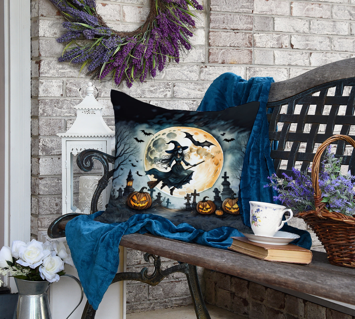 Flying Witch Spooky Halloween Throw Pillow