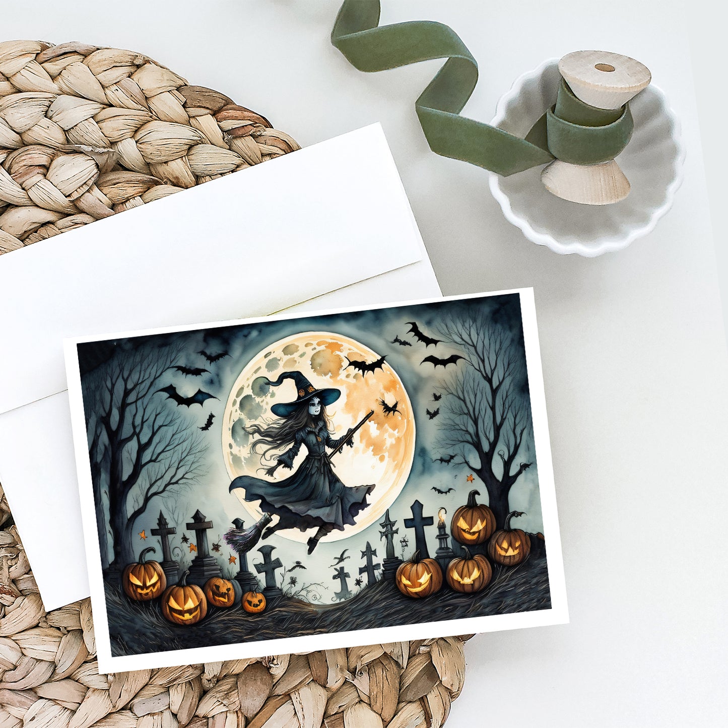 Flying Witch Spooky Halloween Greeting Cards Pack of 8
