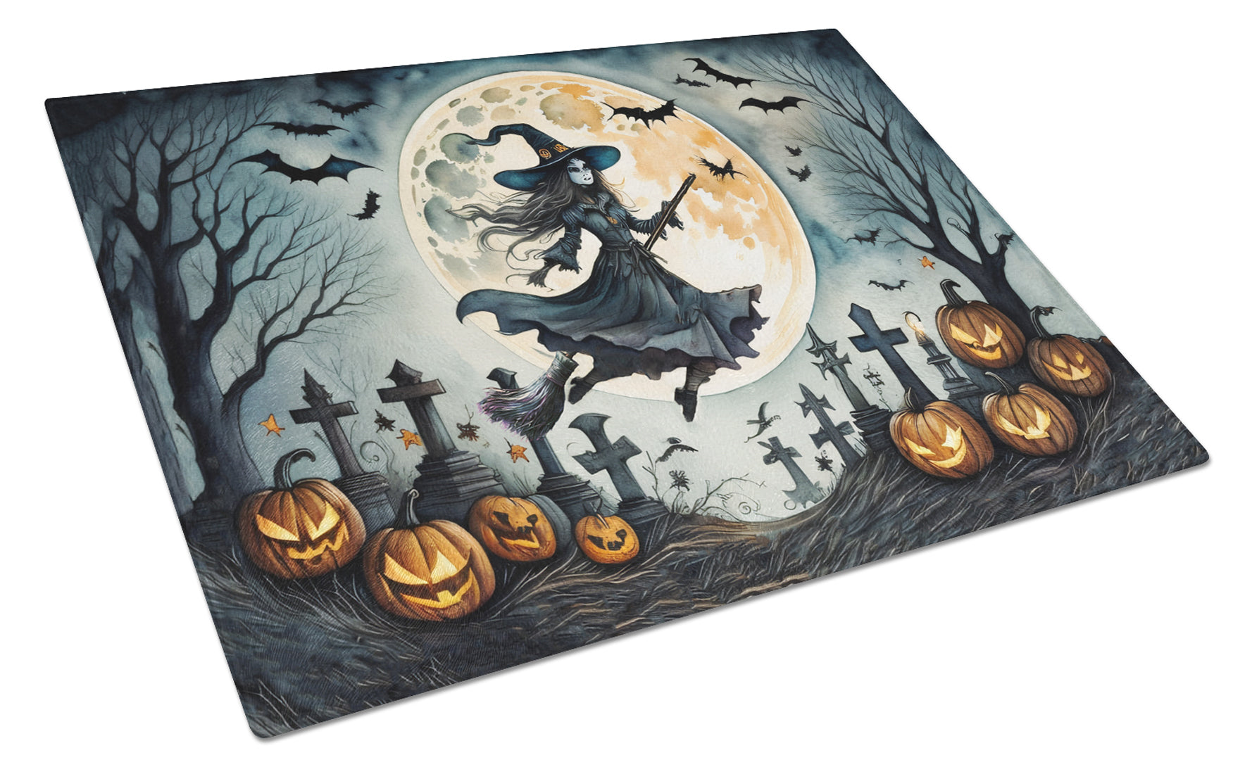 Buy this Flying Witch Spooky Halloween Glass Cutting Board