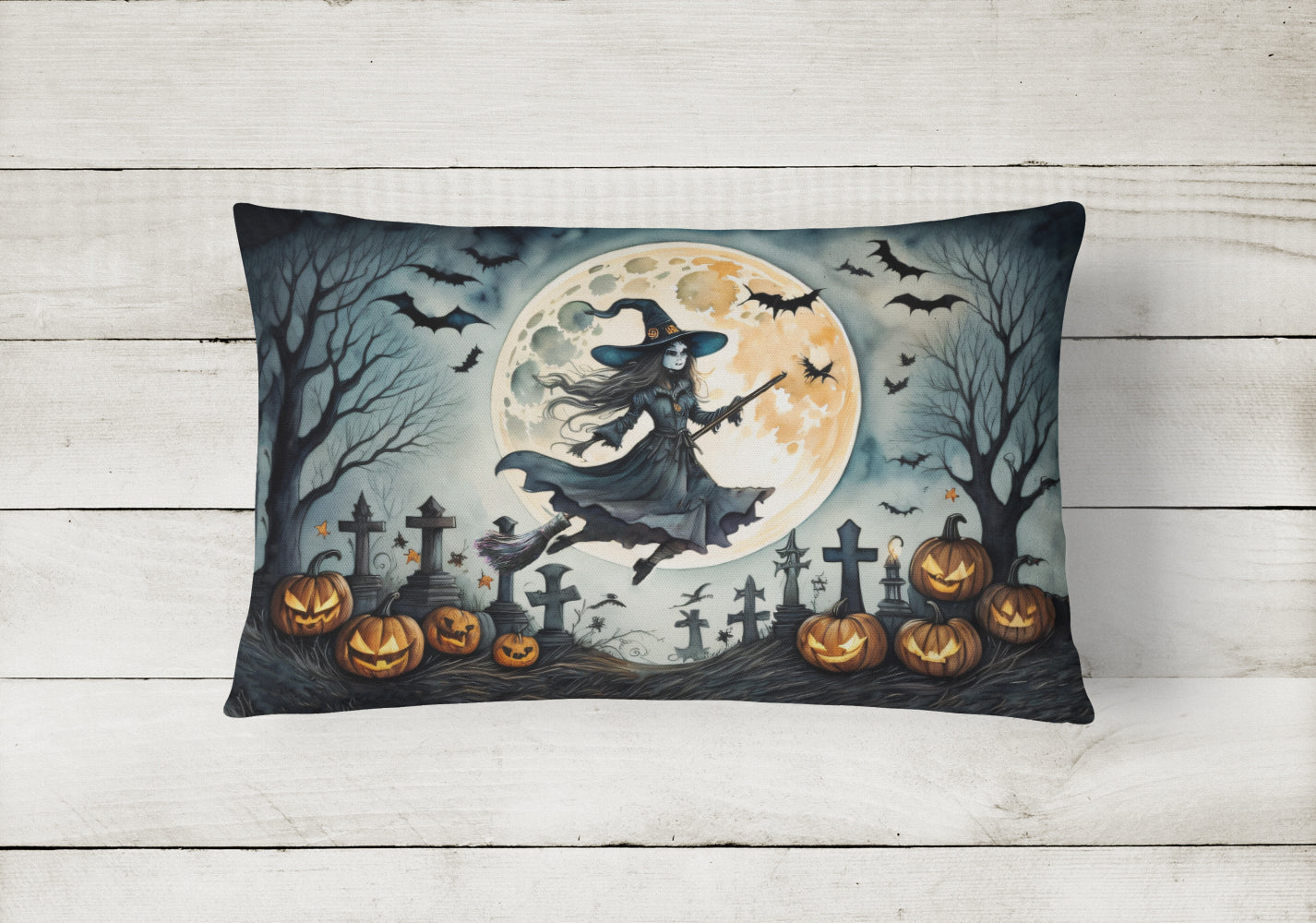 Flying Witch Spooky Halloween Throw Pillow